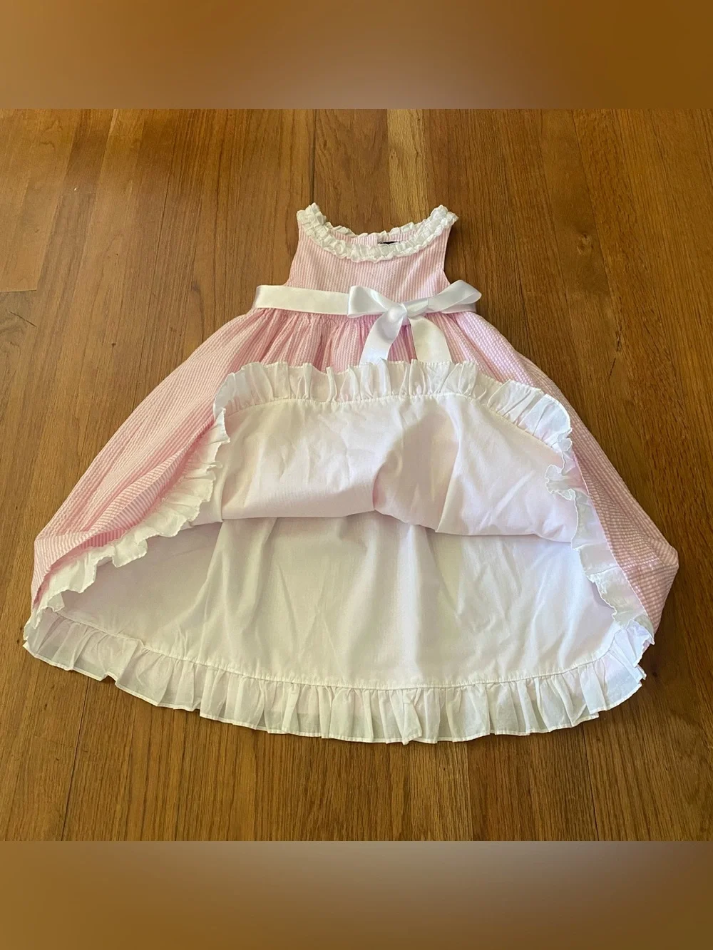 Ralph Lauren Pink and White Seersucker Bow Formal Dress